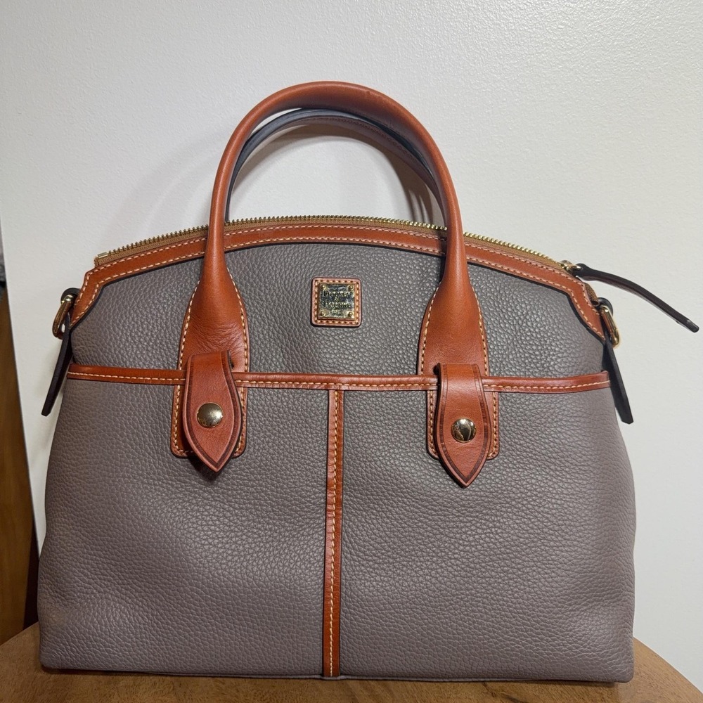 Dooney & Bourke Satchel Crossbody Bag Womens Medium Gray Leather Red Lining